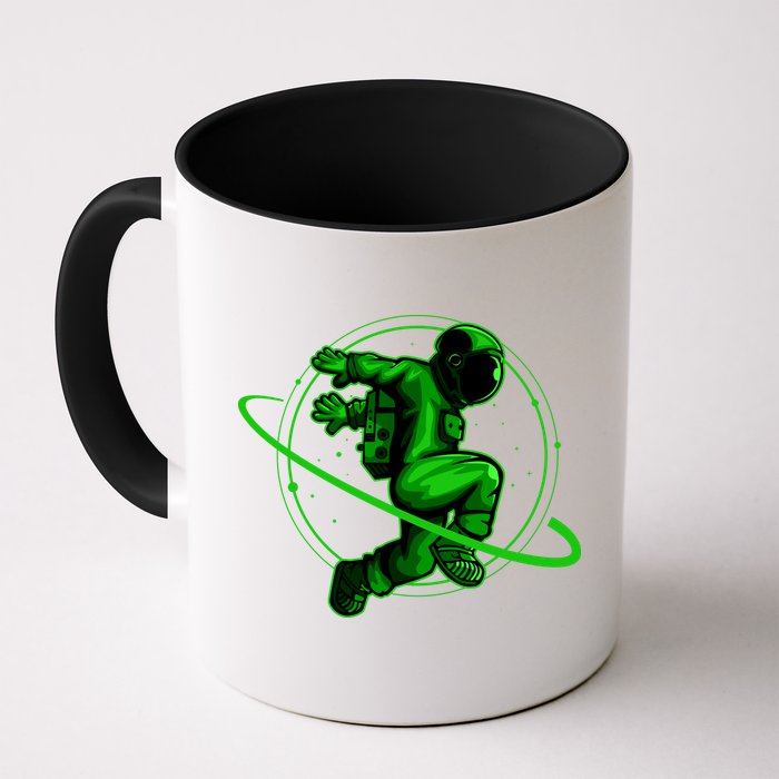 Cool Green Space Astronaut Jumping Retro Mug