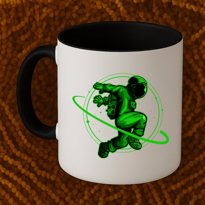 Cool Green Space Astronaut Jumping Retro Mug