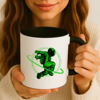 Cool Green Space Astronaut Jumping Retro Mug