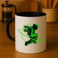 Cool Green Space Astronaut Jumping Retro Mug
