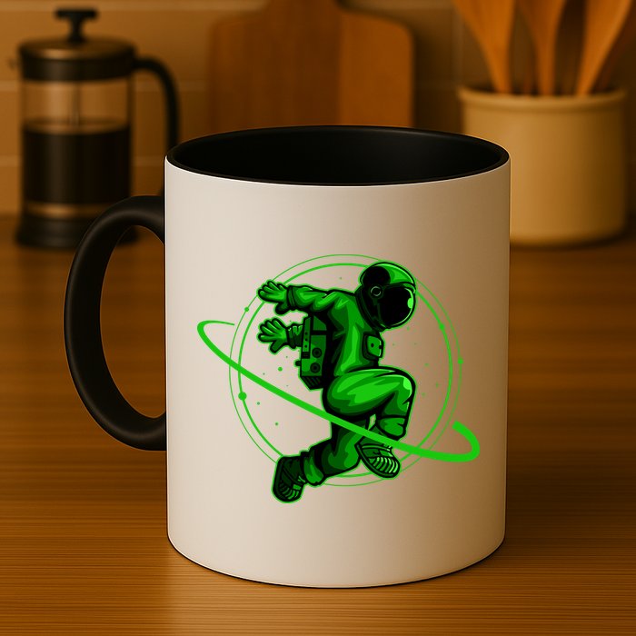 Cool Green Space Astronaut Jumping Retro Mug