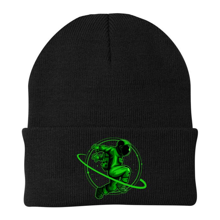 Cool Green Space Astronaut Jumping Retro Beanie