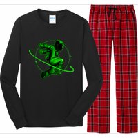 Cool Green Space Astronaut Jumping Retro Long Sleeve Pajama Set