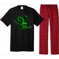 Cool Green Space Astronaut Jumping Retro Pajama Set