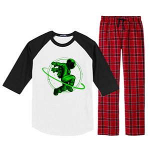 Cool Green Space Astronaut Jumping Retro Raglan Sleeve Pajama Set