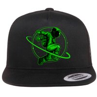 Cool Green Space Astronaut Jumping Retro Flat Bill Trucker Hat