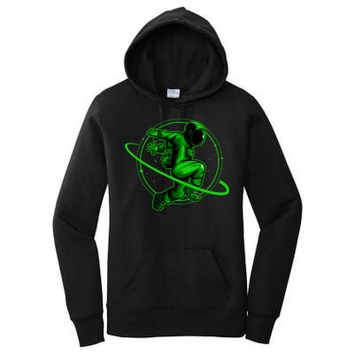 Cool Green Space Astronaut Jumping Retro Women's Pullover Hoodie