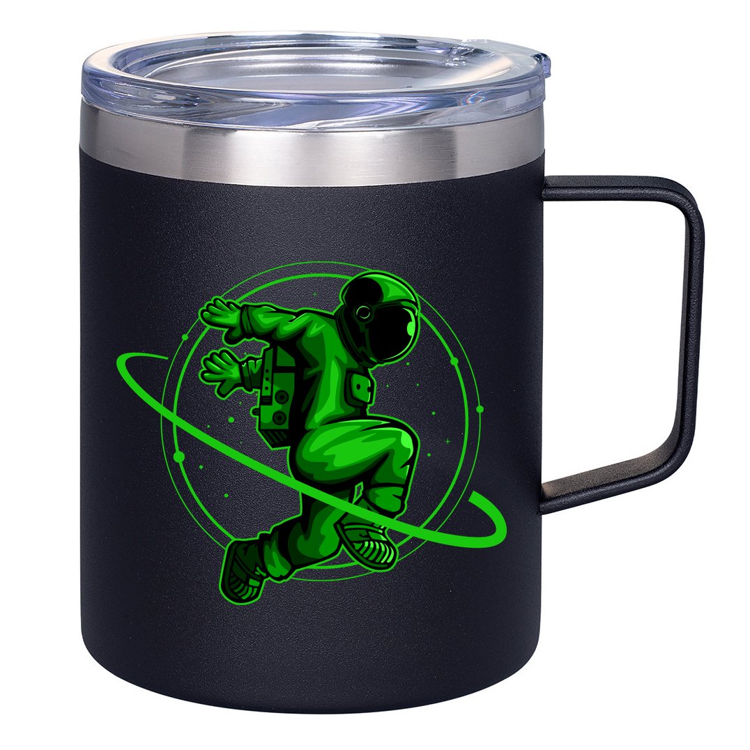 Cool Green Space Astronaut Jumping Retro 12oz Stainless Steel Coffee Mug