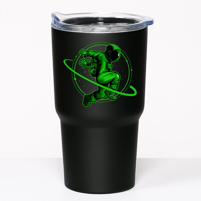 Cool Green Space Astronaut Jumping Retro Tumbler