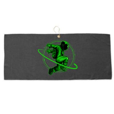 Cool Green Space Astronaut Jumping Retro Large Microfiber Waffle Golf Towel