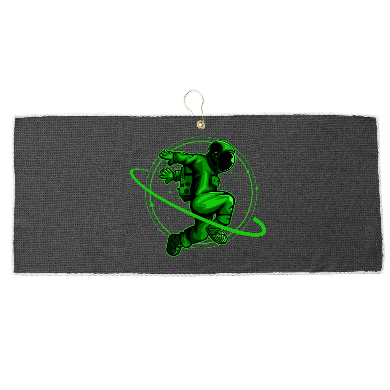 Cool Green Space Astronaut Jumping Retro Large Microfiber Waffle Golf Towel