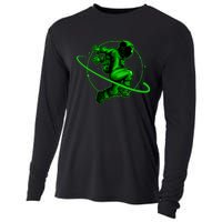 Cool Green Space Astronaut Jumping Retro Cooling Performance Long Sleeve Crew