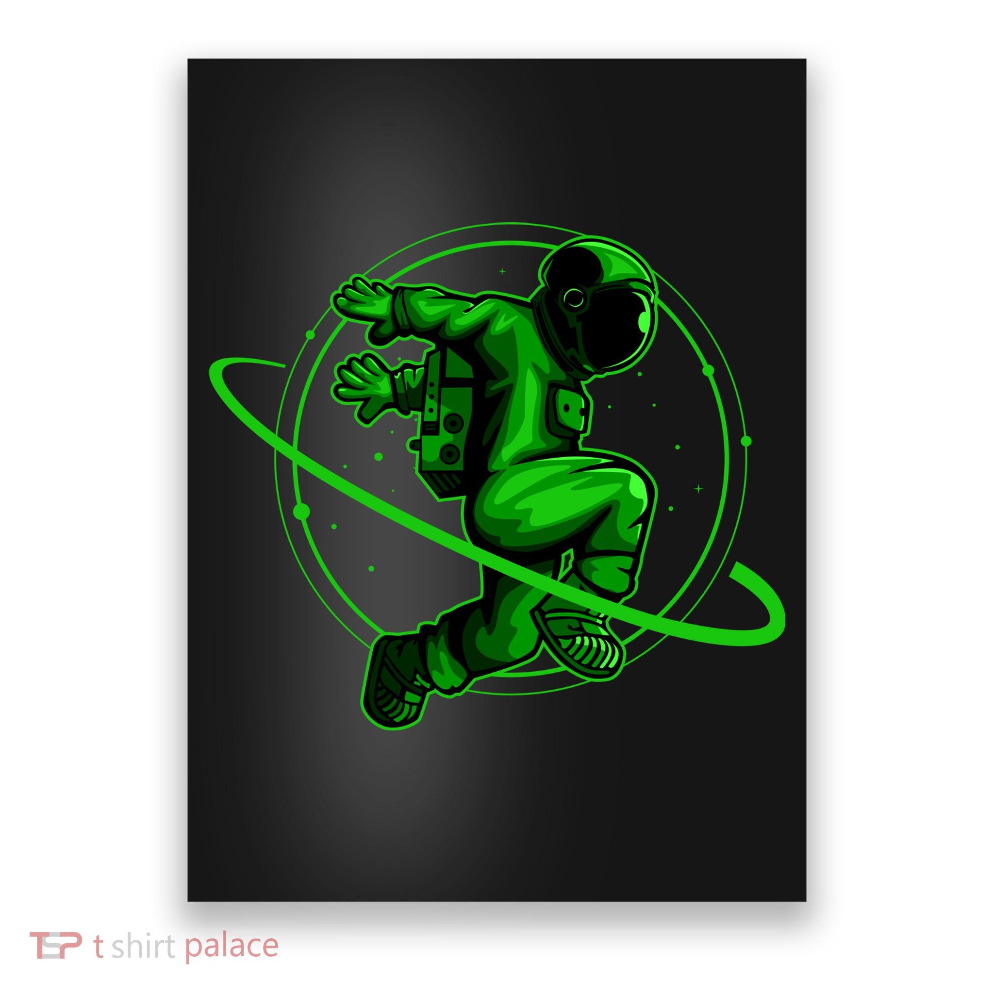 Cool Green Space Astronaut Jumping Retro Poster