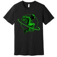 Cool Green Space Astronaut Jumping Retro Premium T-Shirt