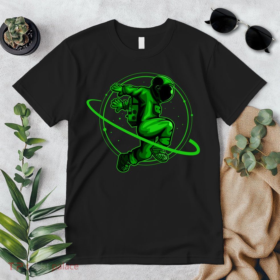 Cool Green Space Astronaut Jumping Retro Premium T-Shirt