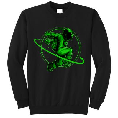 Cool Green Space Astronaut Jumping Retro Tall Sweatshirt