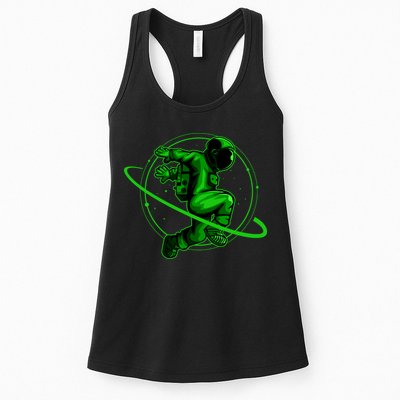 Cool Green Space Astronaut Jumping Retro Womens Tank Top