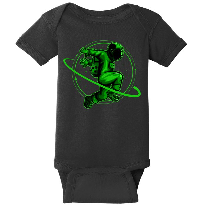 Cool Green Space Astronaut Jumping Retro Baby Bodysuit