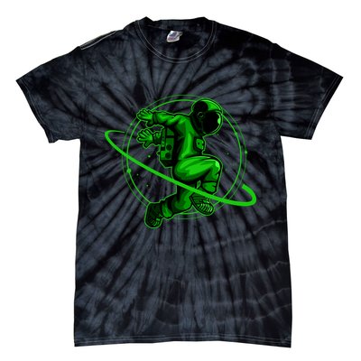 Cool Green Space Astronaut Jumping Retro Tie-Dye T-Shirt