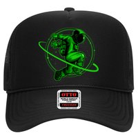 Cool Green Space Astronaut Jumping Retro Trucker Hat