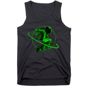 Cool Green Space Astronaut Jumping Retro Tank Top