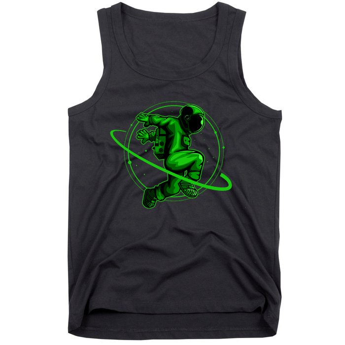 Cool Green Space Astronaut Jumping Retro Tank Top