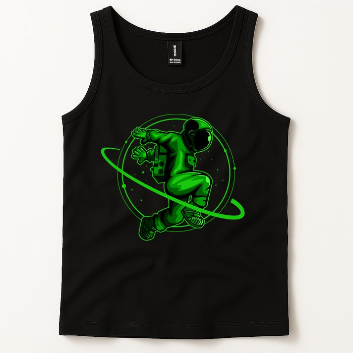 Cool Green Space Astronaut Jumping Retro Tank Top