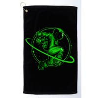 Cool Green Space Astronaut Jumping Retro Golf Towel