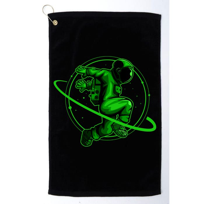 Cool Green Space Astronaut Jumping Retro Golf Towel