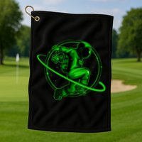 Cool Green Space Astronaut Jumping Retro Golf Towel