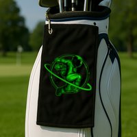 Cool Green Space Astronaut Jumping Retro Golf Towel