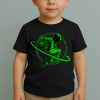 Cool Green Space Astronaut Jumping Retro Toddler T-Shirt