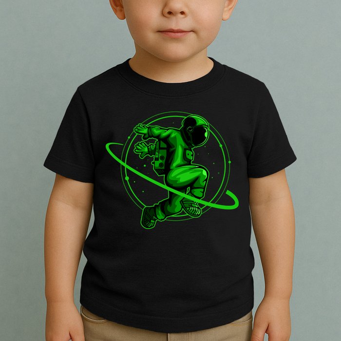 Cool Green Space Astronaut Jumping Retro Toddler T-Shirt