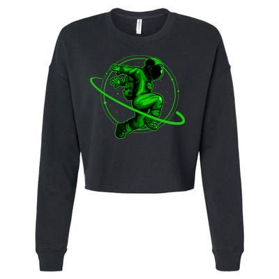 Cool Green Space Astronaut Jumping Retro Cropped Pullover Crew