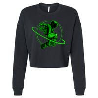Cool Green Space Astronaut Jumping Retro Cropped Pullover Crew