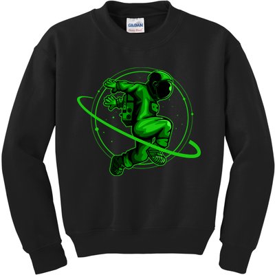Cool Green Space Astronaut Jumping Retro Kids Sweatshirt