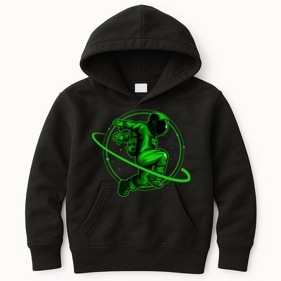 Cool Green Space Astronaut Jumping Retro Kids Hoodie