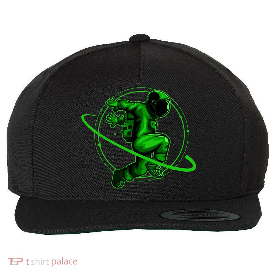 Cool Green Space Astronaut Jumping Retro Wool Snapback Cap
