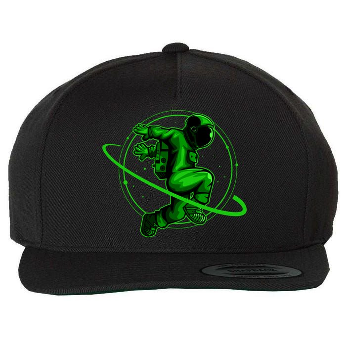 Cool Green Space Astronaut Jumping Retro Wool Snapback Cap