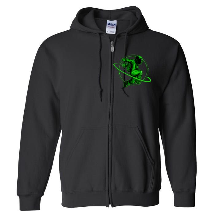 Cool Green Space Astronaut Jumping Retro Full Zip Hoodie