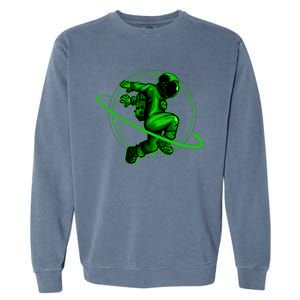 Cool Green Space Astronaut Jumping Retro Garment-Dyed Sweatshirt