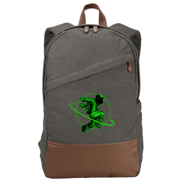 Cool Green Space Astronaut Jumping Retro Cotton Canvas Backpack
