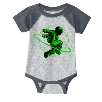 Cool Green Space Astronaut Jumping Retro Infant Baby Jersey Bodysuit