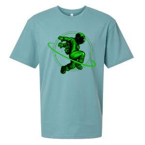 Cool Green Space Astronaut Jumping Retro Sueded Cloud Jersey T-Shirt