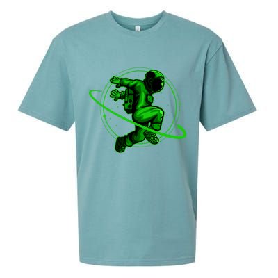 Cool Green Space Astronaut Jumping Retro Sueded Cloud Jersey T-Shirt