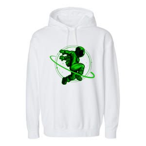 Cool Green Space Astronaut Jumping Retro Garment-Dyed Fleece Hoodie