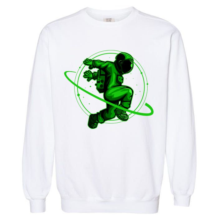Cool Green Space Astronaut Jumping Retro Garment-Dyed Sweatshirt