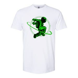 Cool Green Space Astronaut Jumping Retro Softstyle CVC T-Shirt