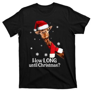 Christmas Giraffe Santa Hat How Long Until Xmas T-Shirt