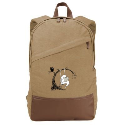Cute Ghost Swinging Reading Book Halloween Ghost Costume Cotton Canvas Backpack